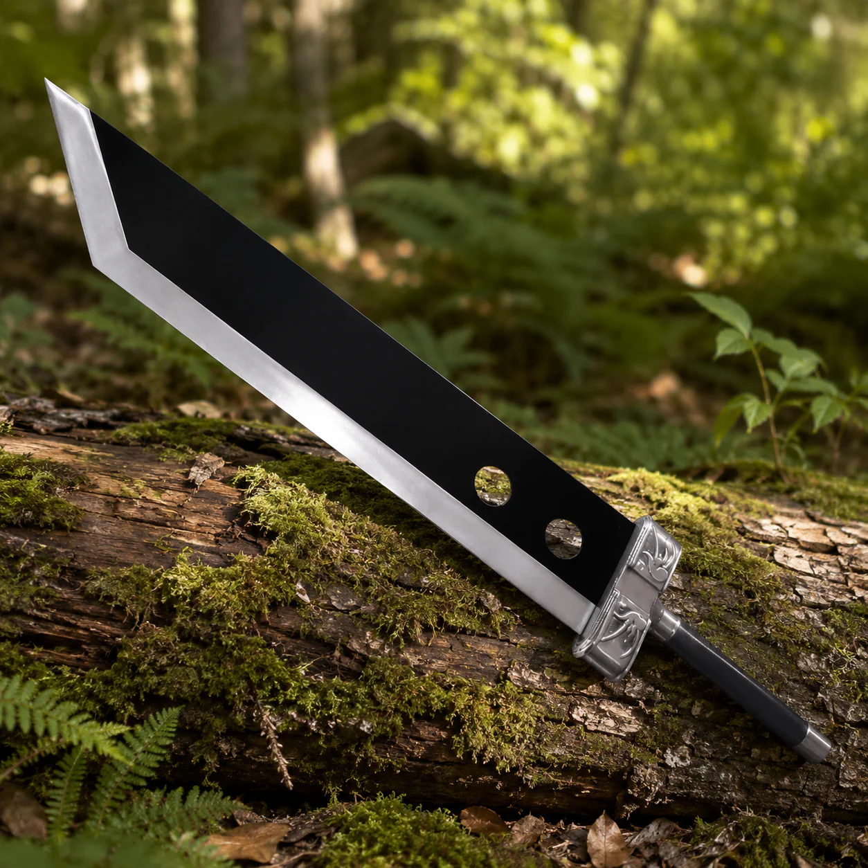 Buster Sword Replica inspired by Cloud Strife from Final Fantasy VII Remake with full-size metal blade for cosplay and collectors.