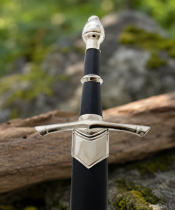 14 Inch Ranger Medieval Dagger with Matching Scabbard Displayed on Rustic Wooden Log