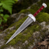 30 Inch Meliodas Gladius Liz Replica Sword with Decorative Scabbard Displayed on Rustic Wood
