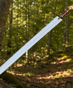 Chronicles of Narnia Prince Sword Replica featuring the Gold Rhindon design with a polished stainless steel blade and lion-head pommel.