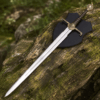 Dark Sister-inspired replica sword with polished stainless steel blade and ornate metal hilt mounted on a decorative wall plaque.