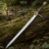 Dark Sister-inspired replica sword with polished stainless steel blade and ornate metal hilt mounted on a decorative wall plaque.