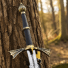 Dark Sister Sword replica with Damascus-style blade and ornate gold crossguard inspired by Game of Thrones.