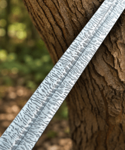 Dark Sister Sword replica with Damascus-style blade and ornate gold crossguard inspired by Game of Thrones.