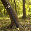 Dark Sister Sword replica with Damascus-style blade and ornate gold crossguard inspired by Game of Thrones.