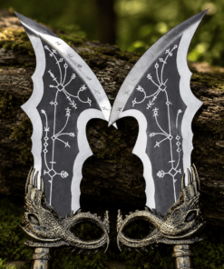 God of War Blades Replica inspired by Blades of Chaos twin swords with engraved stainless steel blades and decorative chains.