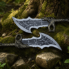 God of War Blades Replica inspired by Blades of Chaos twin swords with engraved stainless steel blades and decorative chains.