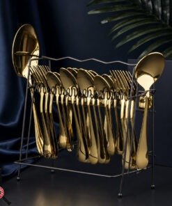 Aurum Gold Spoon and Fork Set with Stand | Knife Industry