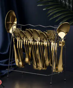 Aurum Gold Spoon and Fork Set with Stand | Knife Industry