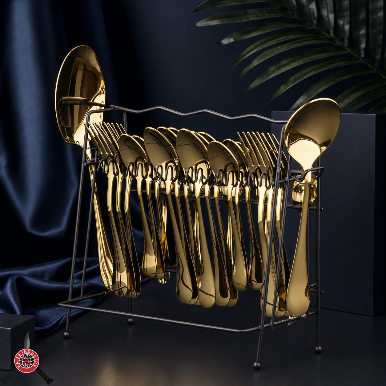 Aurum Gold Spoon and Fork Set with Stand | Knife Industry