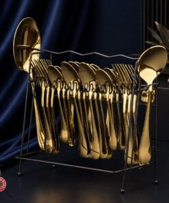 Alternative view of Aurum Gold Spoon and Fork Set with Stand | Knife Industry