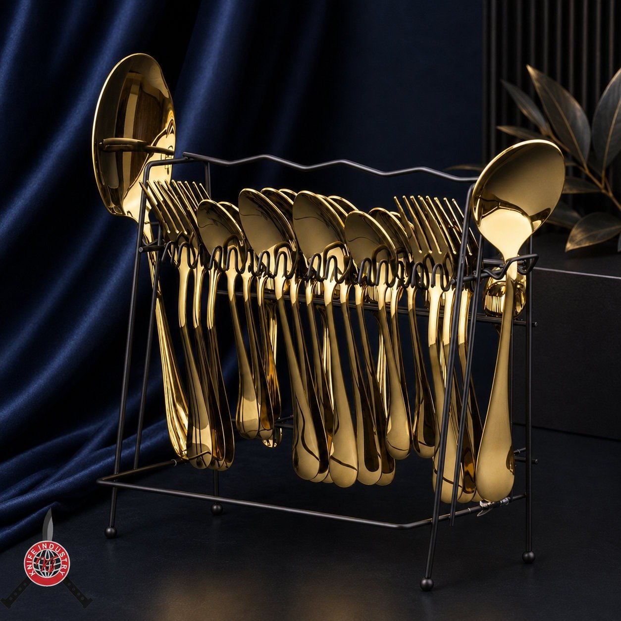 Aurum Gold Spoon and Fork Set with Stand | Knife Industry - Image 2