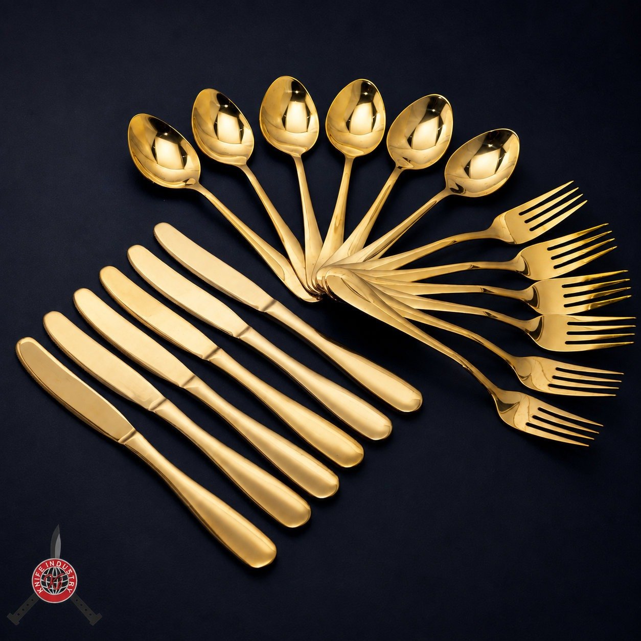 Aurum Gold Spoon and Fork Set with Stand | Knife Industry - Image 4