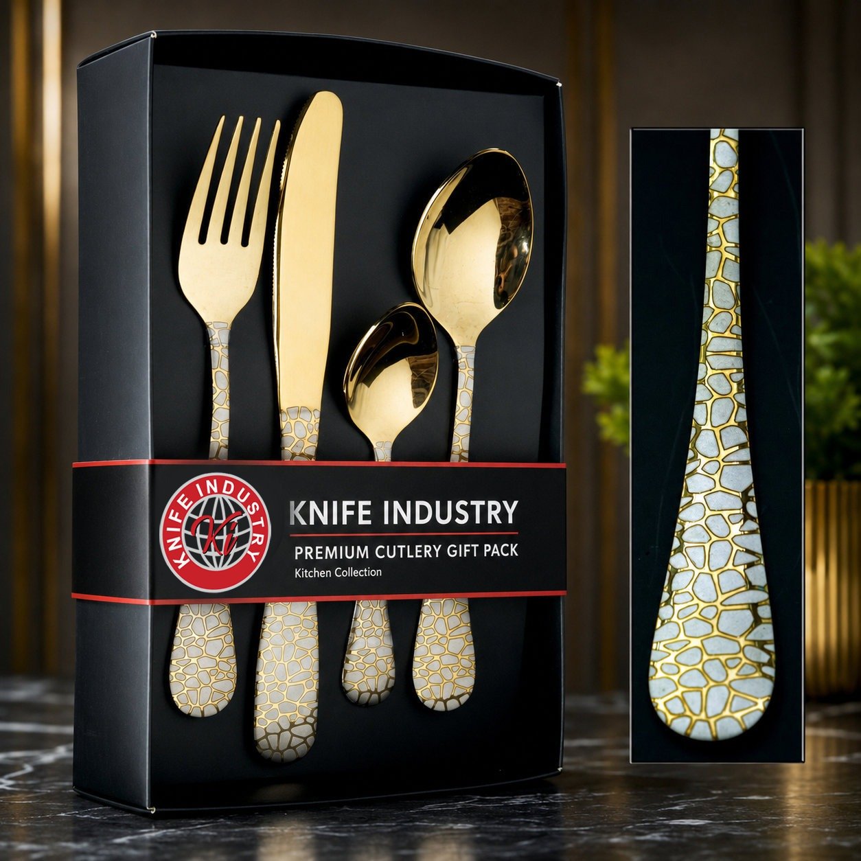 Pebble Gold Cutlery Set - Mini Gift Box | Knife Industry