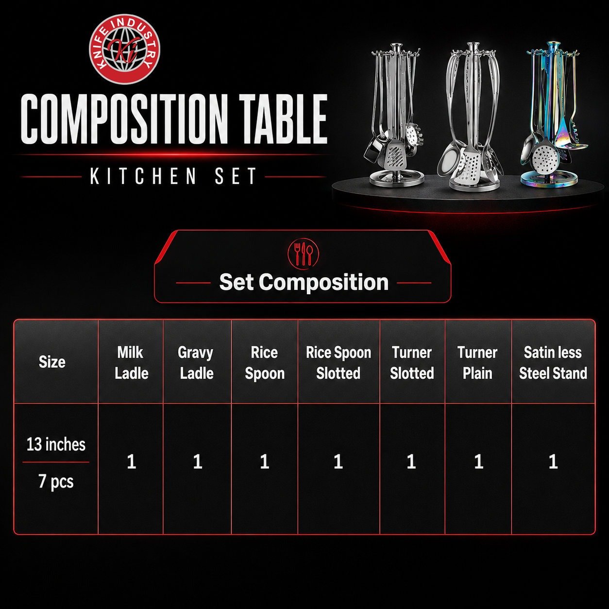 Omega Gold Kitchen Utensil Set - 13 Inch, 7 Pieces | Knife Industry - Image 4